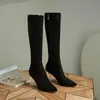 Meotina High каблуки женщина сапоги коренастые каблуки колено высокие сапоги на молнии остроконечные носки длинные сапоги женские туфли осень зима бежевый размер 40 210608