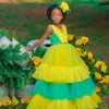 Flower Ruffles Colorful Tier Girls Dresses V Neck Crystal Sash Pleat A Line Child Pageant Dress Kids Special Ocn Gown