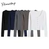 Yitimuceng Knitted T Shirts Woman Skinny Button Up Tees Harajuku Gray White Blue Coffee Top Spring Summer Fashion Shirts 210601