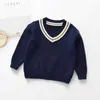 Baby Kids Boys Long Sleeve V-neck Pure Color Knit Sweater Spring Autumn Baby Boys Pullover Sweaters Children's Clothes Y1024