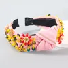 Fashion Fabric Rhinestone Alloy Acrylic Flower Headband för Women Wide Side Knotted Head Hair Accessory