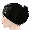New Diamond Turban with Big Flower Muslim Hijab Chemo Cancer Bonnet Indian Hat Elegant Party New Year Hair Loss Cover