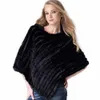 ZY82003 Klassiker Stil Frauen Winter Mode Gestrickte Echte Kaninchen Pelz Warme Oansatz Poncho Viele Farben Schal Oberbekleidung Mantel Q0827