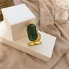 Vintage Geometric Oval Hollow Emerald Golden Metal Chain Opening Adjustable Rings for Women Girls Jewelry