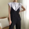 Korjpaa Kvinnor Sommar Sommar Koreanska Chic Ladies Nisch Loose Flying Sleeve T-shirt V-Hals Pläterad Wide-Ben Suspender Jumpsuits 210526