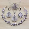 Boucles d'oreilles collier couleur argent violet cristal CZ romantique fête de mariage bijoux fantaisie ensembles pour femmes balancent Bracelet et bague