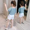 Odzież dla dzieci Plaid Tshirt + Krótkie stroje Letnie Casual Style Odzież 6 8 10 12 14 210527
