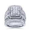 Wedding Rings Charm Female White Crystal Stone Ring Set Luxury For Women Vintage Bridal Square Engagement Wholesale