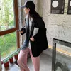 [EAM] Giacca da donna nera con spacco sul retro di grandi dimensioni Giacca con risvolto a maniche lunghe e vestibilità ampia Moda Primavera Autunno 1DE1412 211122