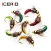 12 ICERIO 8PCS Brass Bead Head Fast Sinking Nymph Scud Bug Worm Flies Trout Fly Fishing Lure Bait C02224486598