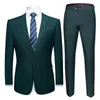 Shenrun Abiti da uomo 2 pezzi Giacca Pantaloni Uniforme da lavoro Abito da ufficio Matrimonio Sposo Tuexdo Slim Fit Singolo bottone Casual Formale X0909