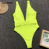 Para Praia Retro Badpak Monikini Geted Badmode voor Dames Sexy Badpak Diepe V Thong Bodysuit 210712