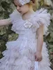 Princess Lace Flower Girl Dresses Pink Lovely Girl Pageant Gowns Tiered Ruffle Tulle Sweet Little Kids Birthday Party Dress