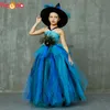 Elegant Peacock Feather Costume Girls Fluffy Layered Peacock Tutu Dress with Witch Hat Kids Pageant Party Ball Gowns Dresses 210317