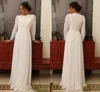 Vintage Chiffon A-Linie Brautkleider Puffy Long Sleeves High Neck Applikationen Spitze Bodenlangen Brautkleider Formales Kleid Nach Maß Vestidos de noiva