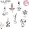 2024 Med Box S925 Sterling Silver Pärlor för kvinnor Blommor Violin Shoes Dragonfly Diy Fit Pandoras Charms Original Charm Armband smycken Present grossist