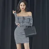 Schulterfreies Minikleid koreanische Damen Sexy Sommer Langarm Büro Party enge Kleider für Frauen Kleidung 210602
