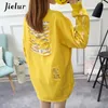 Jielur Holes Mektup Baskılı Hollow Serin KPOP Hoodie Ince Beyaz Siyah Sudadera Mujer M-XL Genç Sonbahar Kazak Kadın Dropship T200407