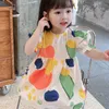 Yaz Kız Elbise Kore Tarzı Tatlı Renk Graffiti Nokta Fırfırlar Kabarcık Kol Bebek Çocuk Giyim Çocuk Giyim 210625