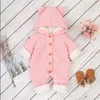 Winter Knitted Clothes Newborn Fleece Infant Baby Boy Jumpsuit Hooded Girl Romper Overalls 210226