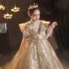 Vestidos menina lindos meninas vestido lantejoulas frisado princesa forma formal para festa de casamento adolescente concurso vestido longo rabo cauda crianças