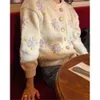 Осень зимние женщины вязать кардиган цветочные вышивка длинные рукава повседневные шикарные женщины свитера зимняя одежда 210709