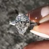 Orijinal 925 Gümüş Damla Yüzük Armut Şekilli Elmas Düğün Nişan Kokteyl Kadınlar Topaz Yüzük Parmak Güzel Takı Toptan