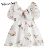 Yiticumeng Robes florales Femme Summer Big Bow Mini surdimension Puff Sleeve haute manche courte mode robe douce 210601