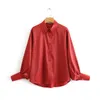Aelegantmis, blusas holgadas de manga larga para mujer, camisas rojas con cuello vuelto, camisa de oficina para mujer, Tops casuales de estilo OL para mujer, 210607