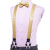 Hi-Tie Luxury Designer for Men Wedding Vintage Fashion Gold Floral Suspender and Bow Tie 6 Clips Braces 35mm