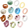 Bunte Harzringe, Retro-klobiger Ring, einzigartiger Strass-Acryl-Mode-Stapel-Quadrat-Schmuck, trendiges Geschenk für Frauen und Mädchen