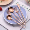 20 Pcs Mirror Stainless Steel Black Gold Silver Cutlery Tableware Knife Coffee Spoon Salad Fork Flatware Set Dishwasher Safe 211108