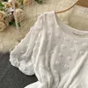 Biała Sukienka Kobiety Moda Lato Krótki Rękaw O-Neck Dot Wzór Elastyczna Talia Casual Streetwear Koreański Mini Szyfon 210603