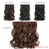 Synthetic Wigs Long Curly Clip In One Piece Hair 5 Clips False Brown Black Pieces For Women WH0533