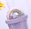 Tazze da tazza arcobaleno da 450 ml, doppia plastica con cannucce, materiale PET per bambini, prodotti regalo per fidanzate per adulti