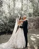 Färgglada Broderi Tulle Bröllopsklänning Strapless Puffy A Line Bridal Gowns Romantic Outdoor Vestido de Noiva Country Boho Long Bride Dresses 2022