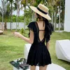 Women's Swimwear 2021 Asia Japan And South Korea One Piece Swimsuit Women Gauze Deep V-Back Spring Young Girl Sexy With Skirt