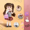 Dolls New 19CM Bjd Doll 13 Movable Joints Brown 3D Big Eyes Fashion School Uniform and Wedding Dress Best Birthday Gift for Kids 220315