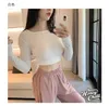 WOMENGAGA Street Girl Hollow Out Taille Bandage Langarm T-Shirt Sexy Pink Korean Slim Bottom Tees Sommer Tops BAMI 210603