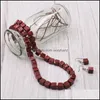 Ohrringe Halskette Schmuck Sets Stil 8mm Quadrat Stein Rot Synthese Türkis Imperial Jaspers Mode Damen Geschenk 18 Zoll Y553 Drop Lieferung