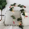 Décorations de Noël Couronne de houx Fleurs de baies artificielles DIY Guirlande de fil de cuivre LED Ornement suspendu pour fête à la maison