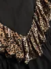 Girls Contrast Leopard Ruffle Trim Flounce Sleeve Dress SHE