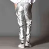 Street Dance Hose Herrenbekleidung Street Zipper und Elstica Silber glänzender Hip Hop Style Gürtel 0124