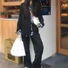 Szerokie spodnie nóg kobiety jesień niezdefiniowany koreański styl casual spodnie wysokiej talii luźne czarne spodnie proste kobiety 2020 y211115