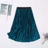 Ladies Vintage Autumn Winter Women Velvet Skirt High Waisted Elegant Sexy Skinny Black Pleated Skirts Female Maxi Womens 210619