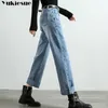 Harembyxor vintage hög midja jeans kvinna pojkvänner kvinnor bred ben mamma cowboy denim vaqueros mujer 210608