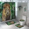 Tiger Printed Bathroom Carpet Set Bath Mat and Shower Curtain Set Toilet Shower Room Floor Rugs Toilet Bathroom Foot Pad 211109