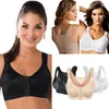 Bras mulheres esportes zip frente sem fio push up magro preto fitness tops roupa interior casual postura corrector sutiã plus size230w