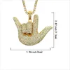 Pendant Necklaces Iced Out Full Rhinestone Rock Gesture ILY Love & Peace Sign Hand With Hip Hop Tennis Chain Rocker Jewelry