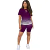 Gradient Frauen Trainingsanzüge Designer Zweiteilige Hosen Set Casual Sport Kurzarm T Shirts Biker Shorts Anzüge Sportswear Plus Größe